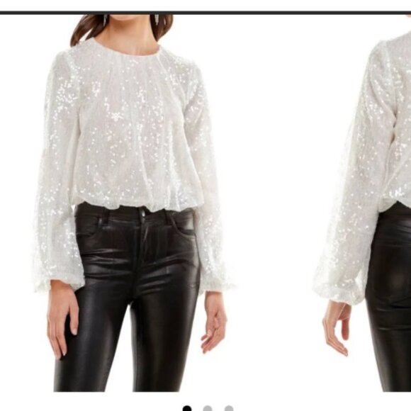 "WAYF" white sequin cropped long sleeve top. SizeMed. - Picture 1 of 3